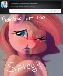 Size: 654x791 | Tagged: dead source, safe, artist:dhui, pinkie pie, earth pony, pony, crying, dripping, eating, rainbow, solo, tired pie, tumblr