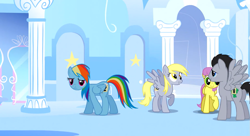 Size: 1099x597 | Tagged: safe, screencap, derpy hooves, parasol, rainbow dash, pegasus, pony, sonic rainboom (episode), female, mare