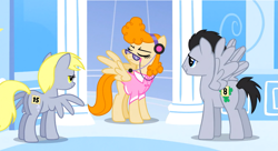 Size: 1099x598 | Tagged: safe, screencap, derpy hooves, lucky clover, pegasus, pony, sonic rainboom (episode), female, mare