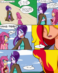 Size: 800x1000 | Tagged: safe, artist:jake heritagu, scootaloo, starlight glimmer, oc, oc:lightning blitz, oc:solar, comic:ask motherly scootaloo, equestria girls, cloak, clothes, comic, dialogue, equestria girls-ified, female, hairpin, male, mother and child, mother and son, motherly scootaloo, offspring, older, older scootaloo, parent and child, parent:rain catcher, parent:scootaloo, parents:catcherloo, speech bubble, sweatshirt