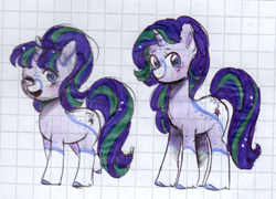 Size: 888x638 | Tagged: safe, artist:s1nb0y, starlight glimmer, pony, unicorn, alternate design, female, graph paper, mare, one eye closed, solo, traditional art, wink