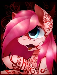 Size: 1000x1300 | Tagged: safe, artist:twistedmindbrony, pinkie pie, earth pony, pony, body art, crying, open mouth, pinkamena diane pie, runes, solo, tattoo