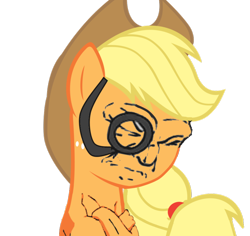 Size: 900x850 | Tagged: safe, applejack, earth pony, pony, crossover, egoraptor, girlchan in paradise, monocle, simple background, solo