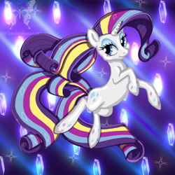 Size: 2449x2449 | Tagged: safe, artist:shimmycocopuffssx1, rarity, pony, unicorn, female, horn, mare, multicolored mane, rainbow power, solo, white coat