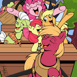 Size: 2000x2000 | Tagged: safe, artist:jadedjynx, apple bloom, applejack, big macintosh, granny smith, pinkie pie, earth pony, pony, season 4, apples to the core, male, stallion