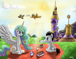 Size: 1300x1000 | Tagged: safe, artist:oggynka, princess celestia, oc, alicorn, pony, picnic