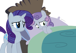 Size: 7500x5258 | Tagged: safe, artist:paulyvectors, rarity, sweetie belle, pony, unicorn, absurd resolution, bed, female, nightmare, sad, scared, simple background, sisters, transparent background, vector