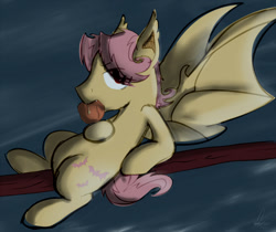 Size: 500x419 | Tagged: safe, artist:nolycs, batterscotch, butterscotch, fluttershy, bat pony, pony, bats!, adorascotch, apple, cute, flutterbat, race swap, rule 63, rule63betes, shyabates, shyabetes, sketch, solo