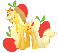 Size: 1552x1411 | Tagged: safe, artist:sion, applejack, alicorn, pony, alicornified, applecorn, pixiv, race swap, solo