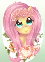 Size: 1024x1408 | Tagged: safe, artist:linekurosaki, fluttershy, pegasus, pony, bust, flower, portrait, solo