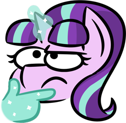 Size: 534x523 | Tagged: safe, artist:glimglam, starlight glimmer, pony, unicorn, emoji, emoticon, female, frown, glowing horn, hand, magic, magic hands, mare, s5 starlight, simple background, solo, thinking, thinking emoji, transparent background