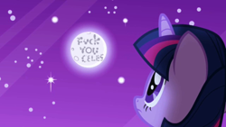 Size: 640x360 | Tagged: safe, artist:monoglyph, derpibooru import, edit, twilight sparkle, moon, solo, vulgar