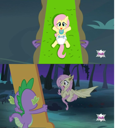 Size: 1024x1024 | Tagged: safe, fluttershy, spike, bat pony, pony, diaper, exploitable meme, flutterbat, flutterbat's mirror, meme, race swap