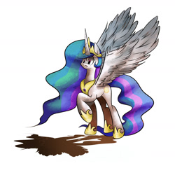 Size: 2400x2400 | Tagged: safe, artist:joycall6, princess celestia, alicorn, pony, female, horn, mare, multicolored mane, shadow, solo, white coat