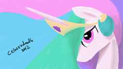 Size: 1280x720 | Tagged: safe, artist:darkflame75, princess celestia, alicorn, pony, celestiadoodle, female, horn, mare, multicolored mane, solo, white coat