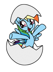 Size: 3692x4950 | Tagged: artist needed, safe, derpibooru import, rainbow dash, pegasus, pony, cute, dashabetes, egg, hatching, simple background, solo, transparent background