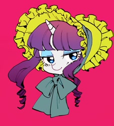 Size: 834x920 | Tagged: safe, artist:hotomura, rarity, pony, unicorn, alternate hairstyle, bonnet, bust, portrait, simple background, solo