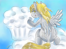 Size: 6000x4500 | Tagged: safe, artist:gojou404, derpy hooves, pegasus, pony, absurd resolution, both cutie marks, cloud muffin, female, mare, solo, tongue out