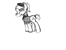 Size: 1560x1200 | Tagged: safe, rarity, pony, unicorn, alternate hairstyle, beret, clothes, grayscale, hat, looking at you, monochrome, shoes, short tail, sketch, solo