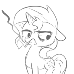 Size: 540x540 | Tagged: safe, artist:tjpones, sunset shimmer, pony, cigarette, female, frown, simple background, sketch, smoking, solo, unamused