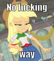 Size: 530x600 | Tagged: safe, applejack, equestria girls, image macro, solo, vulgar