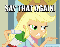 Size: 758x600 | Tagged: safe, applejack, equestria girls, clothes, female, image macro, solo