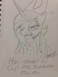 Size: 768x1024 | Tagged: safe, artist:andypriceart, edit, princess celestia, alicorn, pony, derp, solo, traditional art