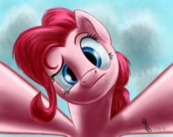 Size: 1024x811 | Tagged: safe, artist:ravenousdrake, pinkie pie, earth pony, pony, confused, fourth wall, head tilt, looking at you, solo