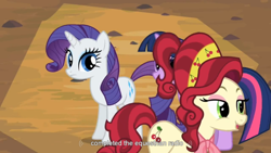 Size: 1024x576 | Tagged: safe, derpibooru import, screencap, cherry jubilee, rarity, twilight sparkle, pony, unicorn, the last roundup, radio, youtube caption