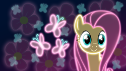 Size: 1920x1080 | Tagged: safe, artist:zantyarz, fluttershy, pegasus, pony, neon, solo, wallpaper