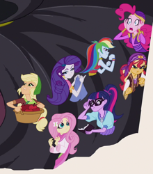 Size: 874x995 | Tagged: safe, derpibooru import, screencap, applejack, fluttershy, pinkie pie, rainbow dash, rarity, sci-twi, sunset shimmer, twilight sparkle, equestria girls, mirror magic, spoiler:eqg specials, humane five, humane seven, humane six, sunshim