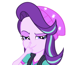 Size: 1070x950 | Tagged: artist needed, safe, starlight glimmer, equestria girls, no second prances, beanie, boop, equestria girls interpretation, glimmerposting, hat, lidded eyes, meme, scene interpretation, self-boop, simple background, smug, solo, transparent background