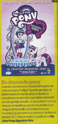 Size: 475x1003 | Tagged: safe, derpibooru import, twilight sparkle, twilight sparkle (alicorn), alicorn, equestria girls, equestria girls (movie), magic mirror, mirror, movie poster, my little pony logo, newspaper, spanish, text