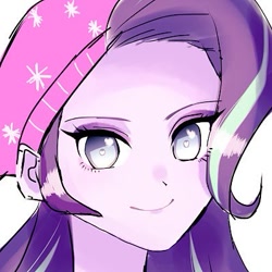 Size: 399x399 | Tagged: safe, artist:rdash0513, starlight glimmer, equestria girls, beanie, bust, cute, glimmerbetes, hat, smiling, solo