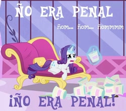 Size: 960x845 | Tagged: safe, edit, rarity, pony, unicorn, inspiration manifestation, exploitable meme, football, forced meme, ice cream, marshmallow icecream, meme, mexico, netherlands, no era penal, sad, spanish, translated in the comments, world cup, ño