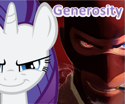 Size: 961x804 | Tagged: safe, artist:biggreenpepper, artist:hooon, edit, rarity, pony, unicorn, face comparison, generosity, heterochromia, spy, team fortress 2