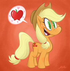 Size: 900x923 | Tagged: safe, artist:redblooper, applejack, earth pony, pony, solo, speech bubble, that pony sure does love apples