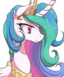 Size: 500x600 | Tagged: safe, artist:stoic5, princess celestia, alicorn, pony, bust, curved horn, female, mare, portrait, simple background, solo, white background