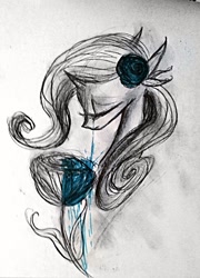 Size: 1404x1948 | Tagged: safe, artist:luted, rarity, pony, unicorn, crying, rose, sad, solo, traditional art