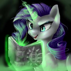 Size: 1024x1024 | Tagged: safe, artist:katemaximova, rarity, pony, unicorn, book, dark magic, inspirarity, magic, possession, solo