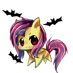 Size: 900x900 | Tagged: safe, artist:aquagalaxy, fluttershy, bat, bat pony, pony, bats!, chibi, flutterbat, race swap, simple background, solo, transparent background