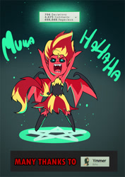 Size: 700x990 | Tagged: safe, artist:bakki, sunset satan, sunset shimmer, equestria girls, 666, armpits, chibi, deviantart, fangs, laughing, pentagram, smiling, solo