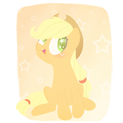 Size: 1024x1024 | Tagged: safe, artist:cosmicponye, applejack, earth pony, pony, looking at you, sitting, solo, wingding eyes