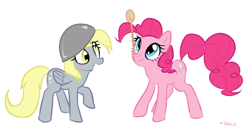 Size: 1280x680 | Tagged: safe, artist:rileyav, derpy hooves, pinkie pie, pegasus, pony, balancing, bowl, female, mare, ponies balancing stuff on their nose, spoon