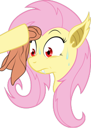 Size: 1000x1394 | Tagged: safe, artist:cubonator, fluttershy, bat pony, pony, bats!, flutterbat, race swap, simple background, solo, sweating towel guy, transparent background