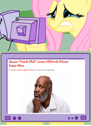 Size: 563x778 | Tagged: safe, fluttershy, pegasus, pony, exploitable meme, fluttercry, implied death, james avery, meme, obligatory pony, tv meme