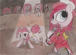 Size: 2189x1589 | Tagged: safe, artist:datte-before-dawn, pinkie pie, earth pony, pony, multeity, parody, pinkamena diane pie, ringleader, self ponidox, the killing joke, too many pinkamenas