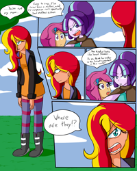 Size: 800x1000 | Tagged: safe, artist:jake heritagu, scootaloo, starlight glimmer, oc, oc:solar, comic:ask motherly scootaloo, equestria girls, cloak, clothes, comic, hairpin, motherly scootaloo