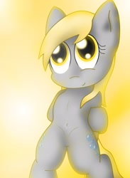 Size: 2161x2954 | Tagged: safe, artist:achickencupcake, derpy hooves, pony, belly button, bipedal, both cutie marks, looking up, solo