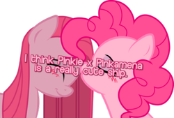 Size: 500x337 | Tagged: safe, artist:kennyklent, pinkie pie, earth pony, pony, blushing, female, lesbian, pinkamena diane pie, pinkiemena, pony confession, selfcest, shipping